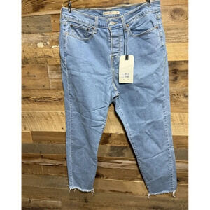 NEW Levis Wedgie Skinny Premium  blue frayed hem 14W button fly straight street